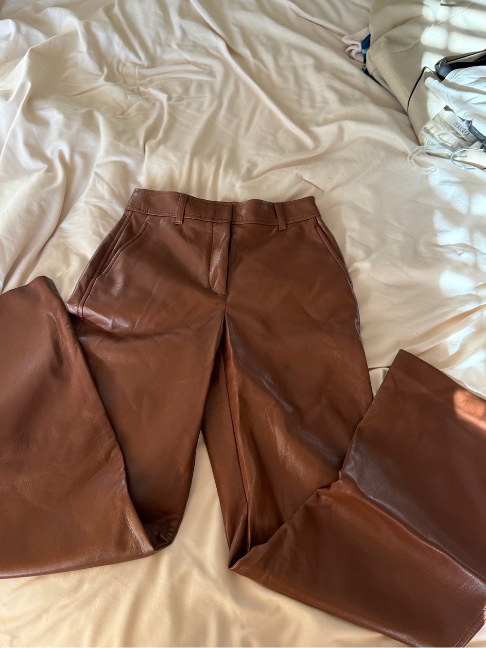 Babaton Brown Faux Leather Wide-Leg Pants - Picture 2 of 5